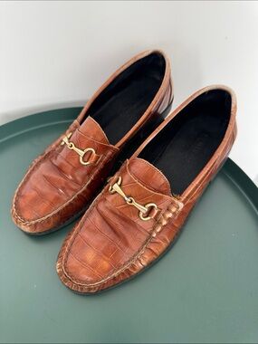 Women’s Brown Croc-Embossed Leather Bit Loafers